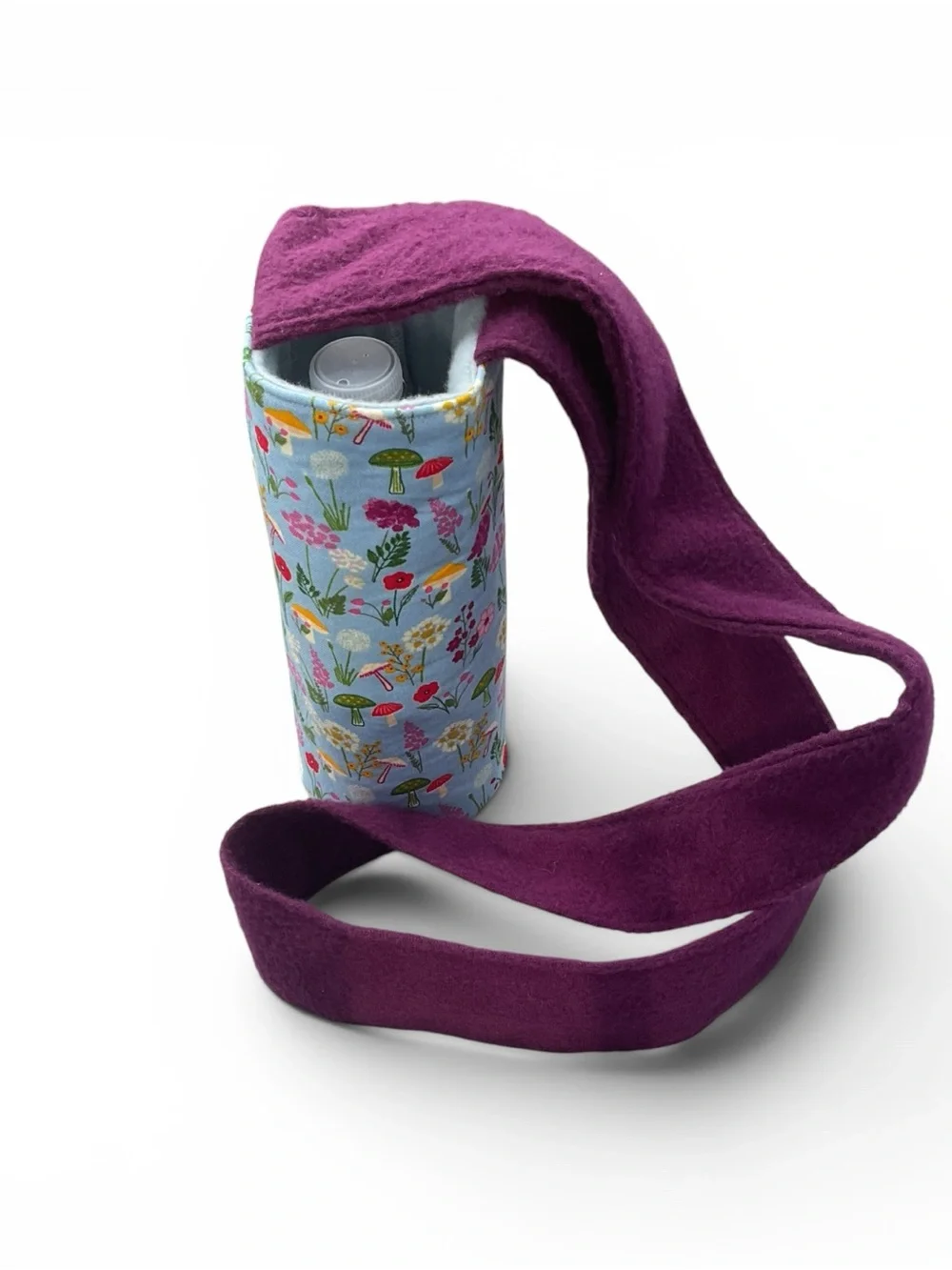 Mushroom Floral Water Bottle Carrier with Purple Strap